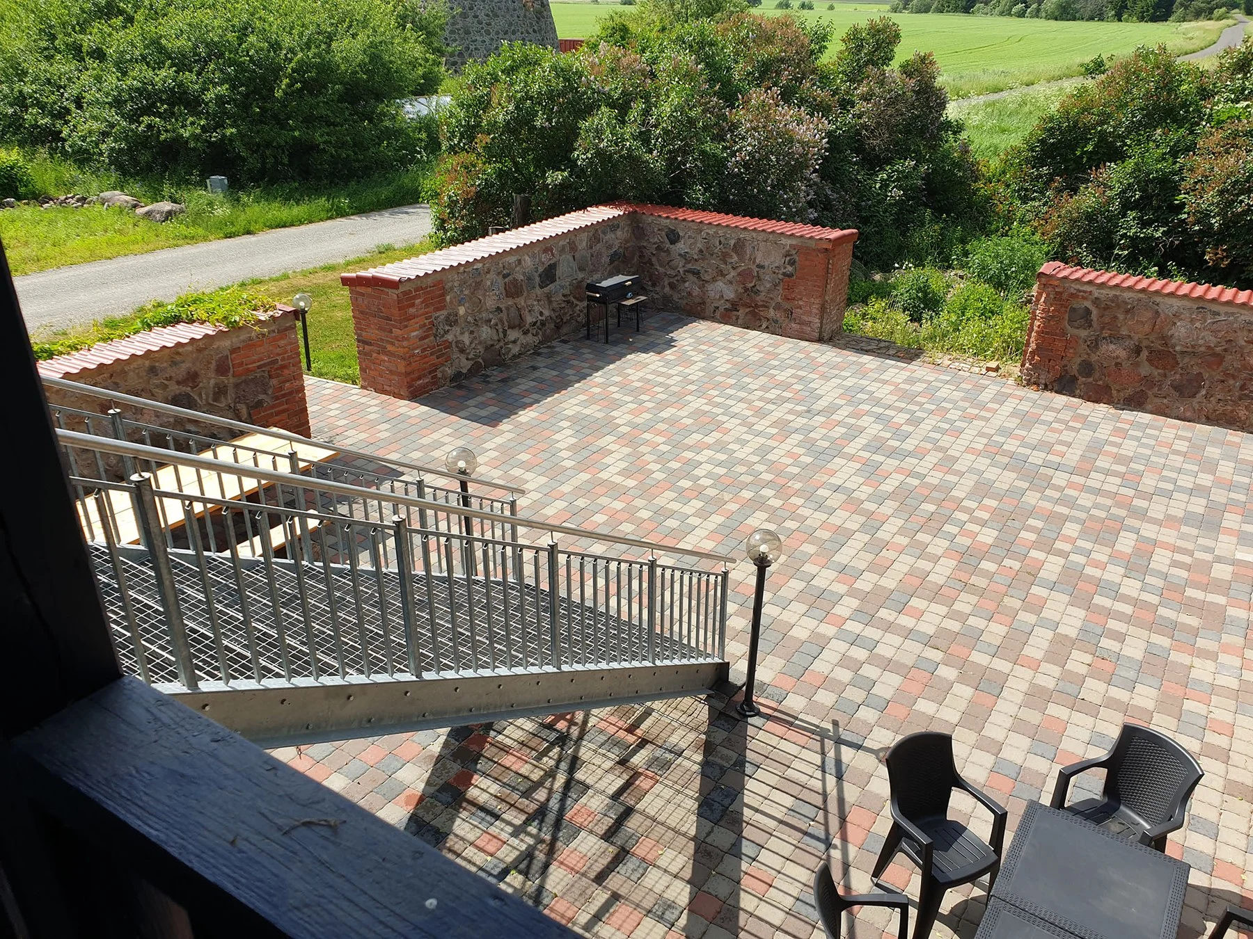 Terrace and railing in the evening sun